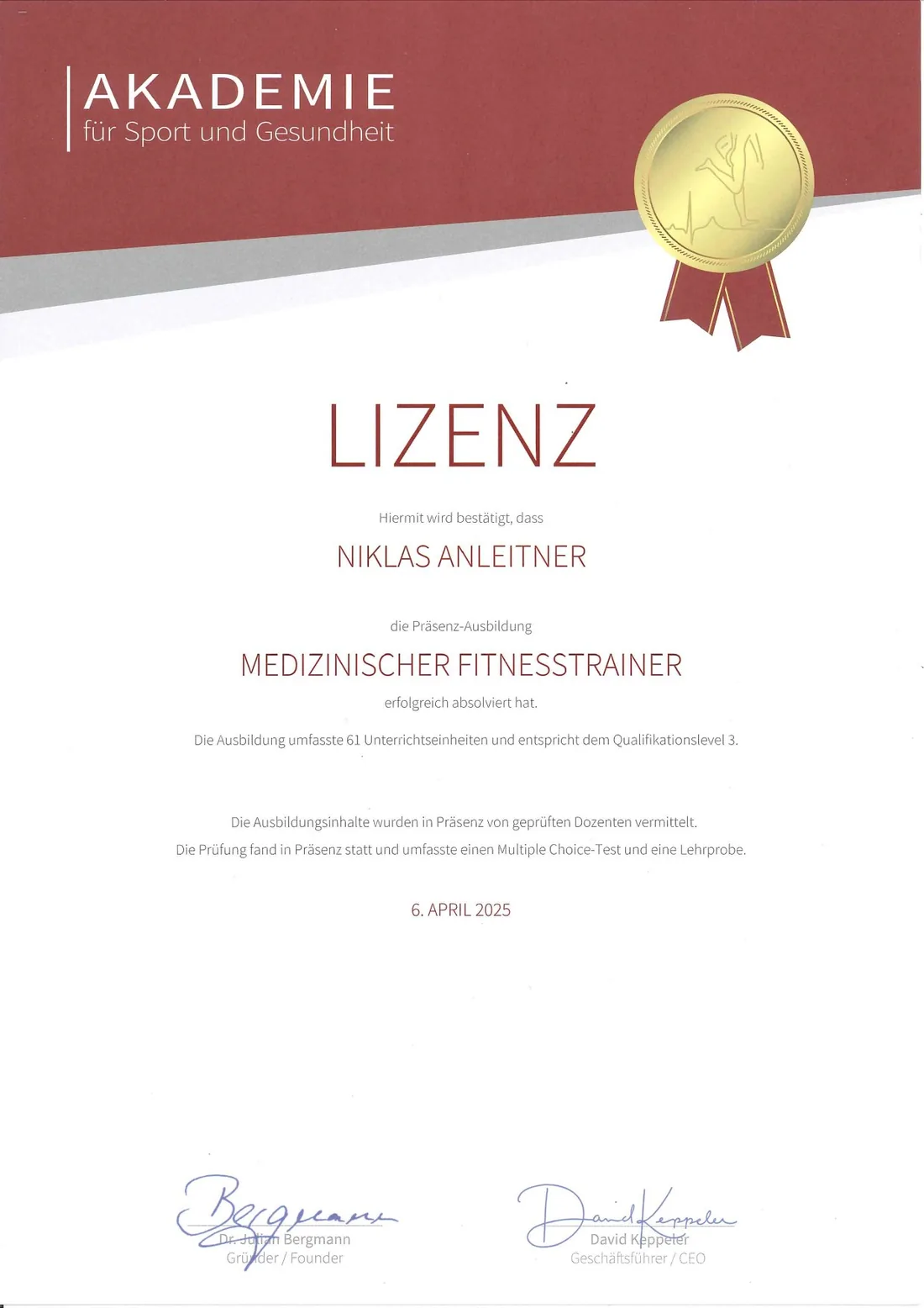 Medizinischer Fitnesstrainer — Akademie für Sport und Gesundheit · 04/2025