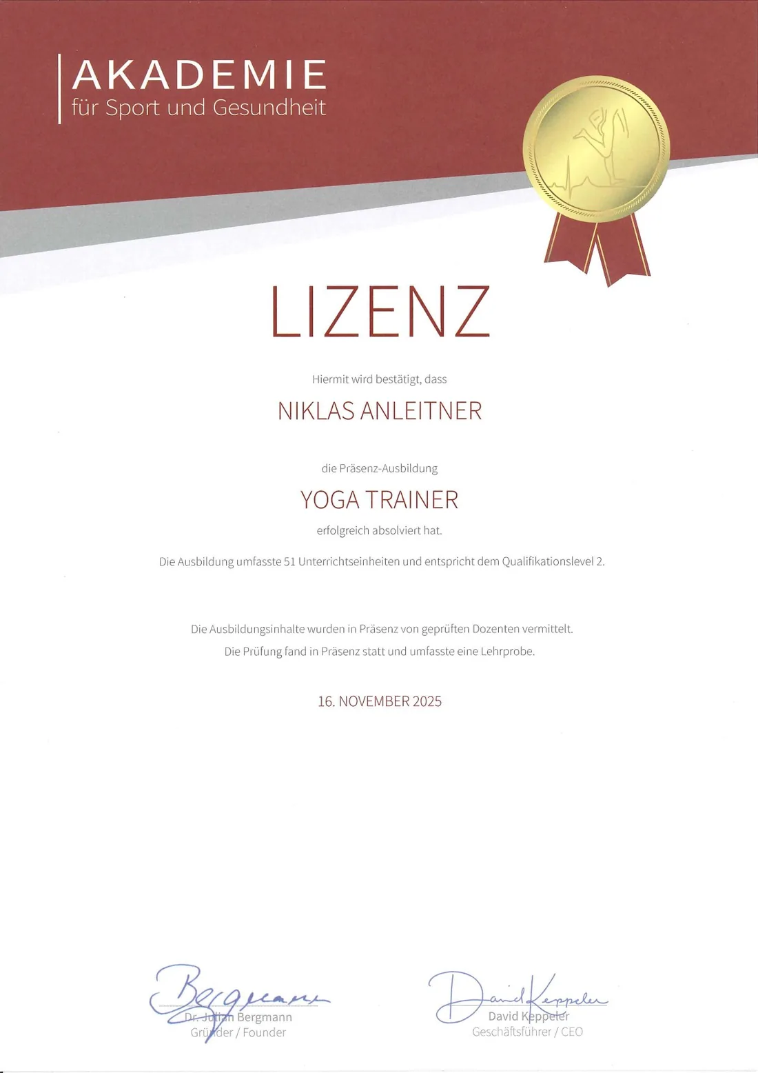 Yoga Trainer — Akademie für Sport und Gesundheit · 11/2025