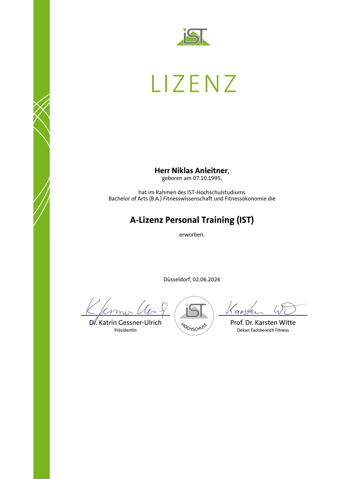 A-Lizenz Personal Training — IST-Hochschule, Düsseldorf · 06/2026